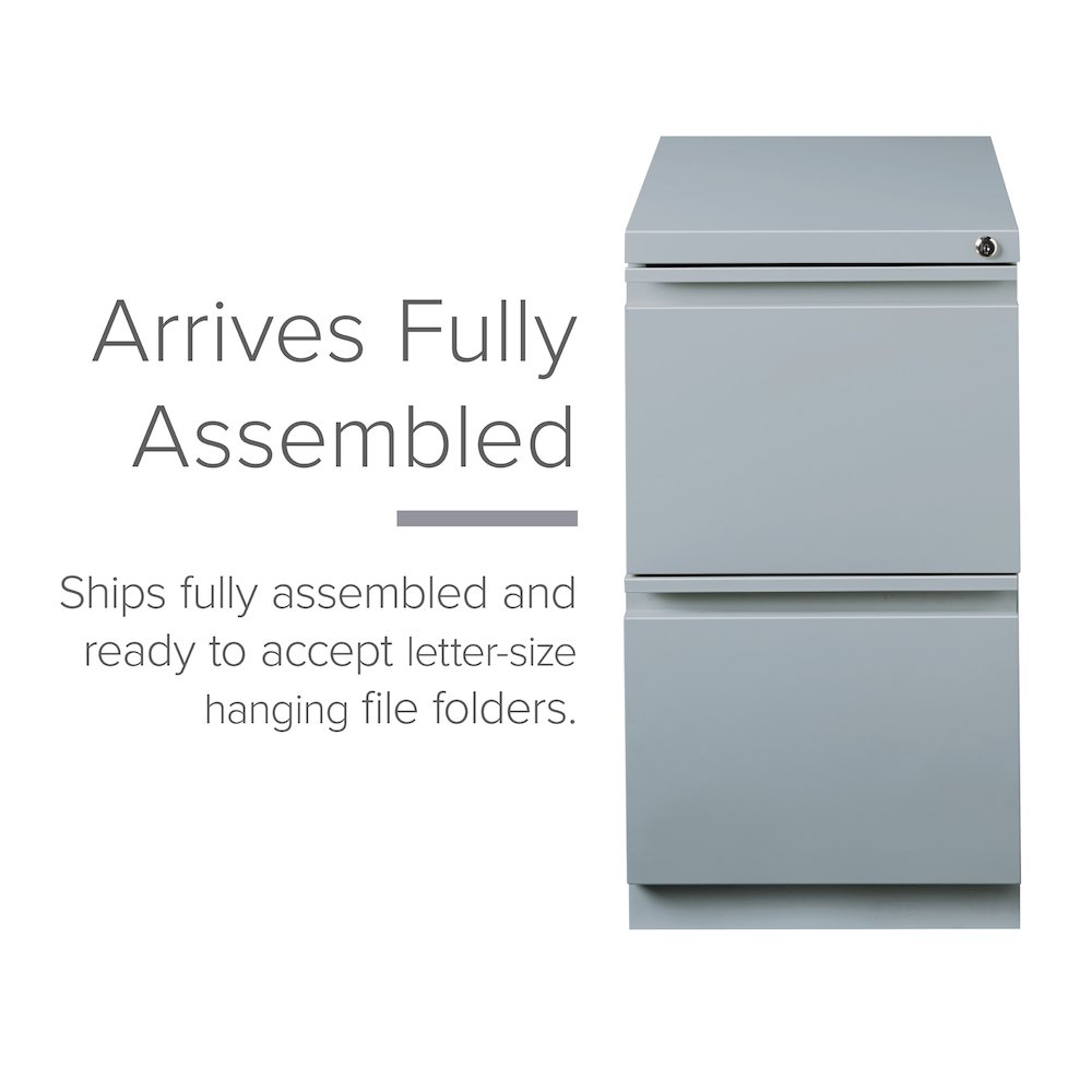 Hirsh 20" Deep Mobile Pedestal File Cabinet 2 Drawer File-File, Platinum. Picture 6