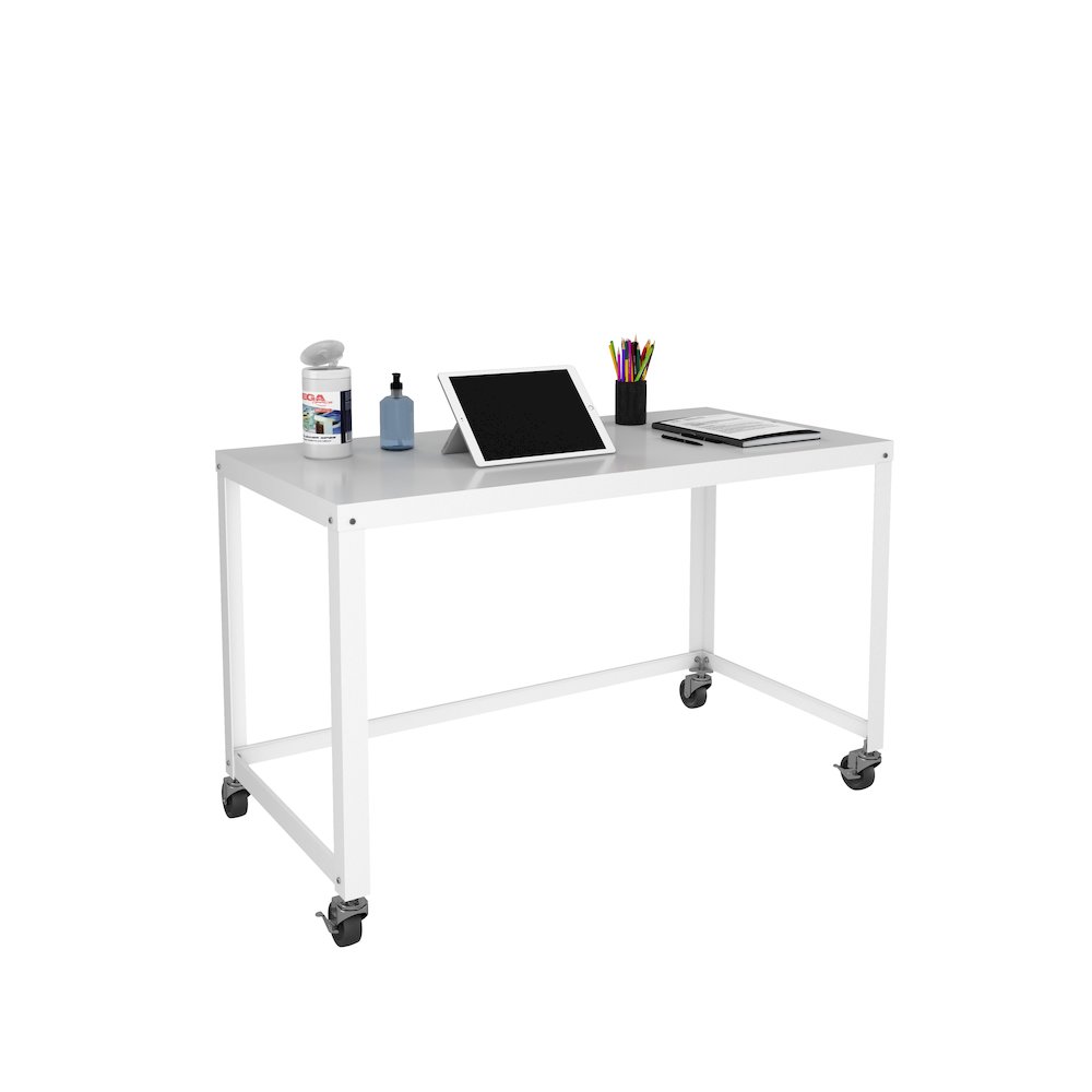 Hirsh Ready-to-Assemble 48-inch Wide Mobile Metal Desk for Home Office, White. Picture 23