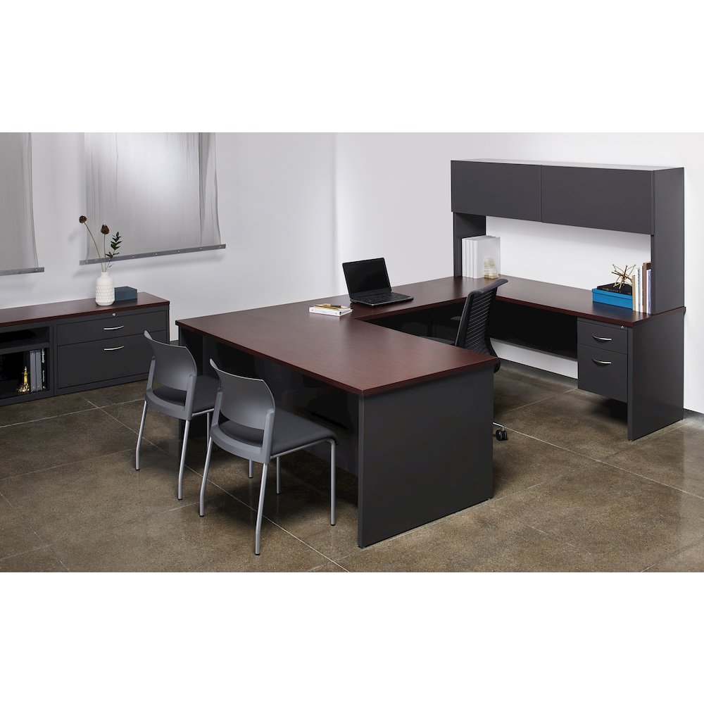 Hirsh Modular Left-Hand File Desk, 30" D x 66" W, Black / Walnut. Picture 5