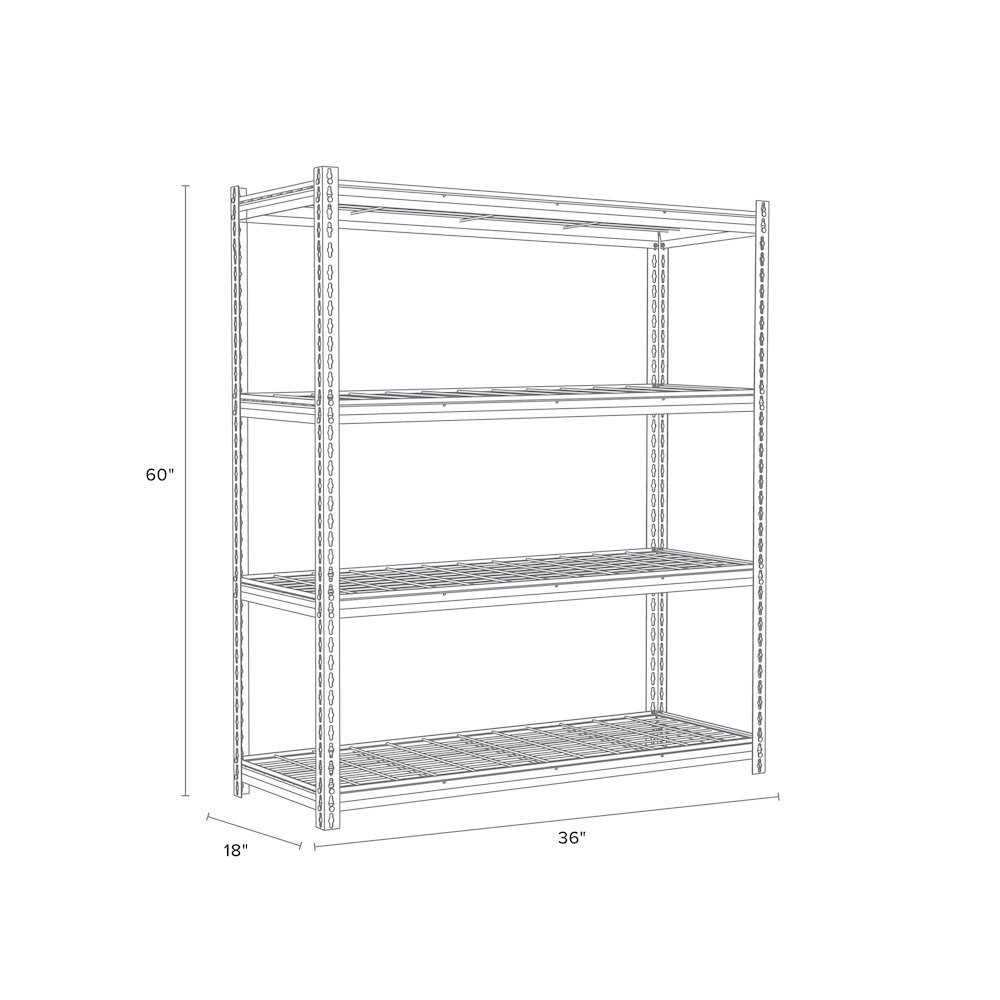 Iron Horse Riveted Steel Wire Deck Shelving 4-Shelf Unit, 18Dx36Wx60H, Black. Picture 2