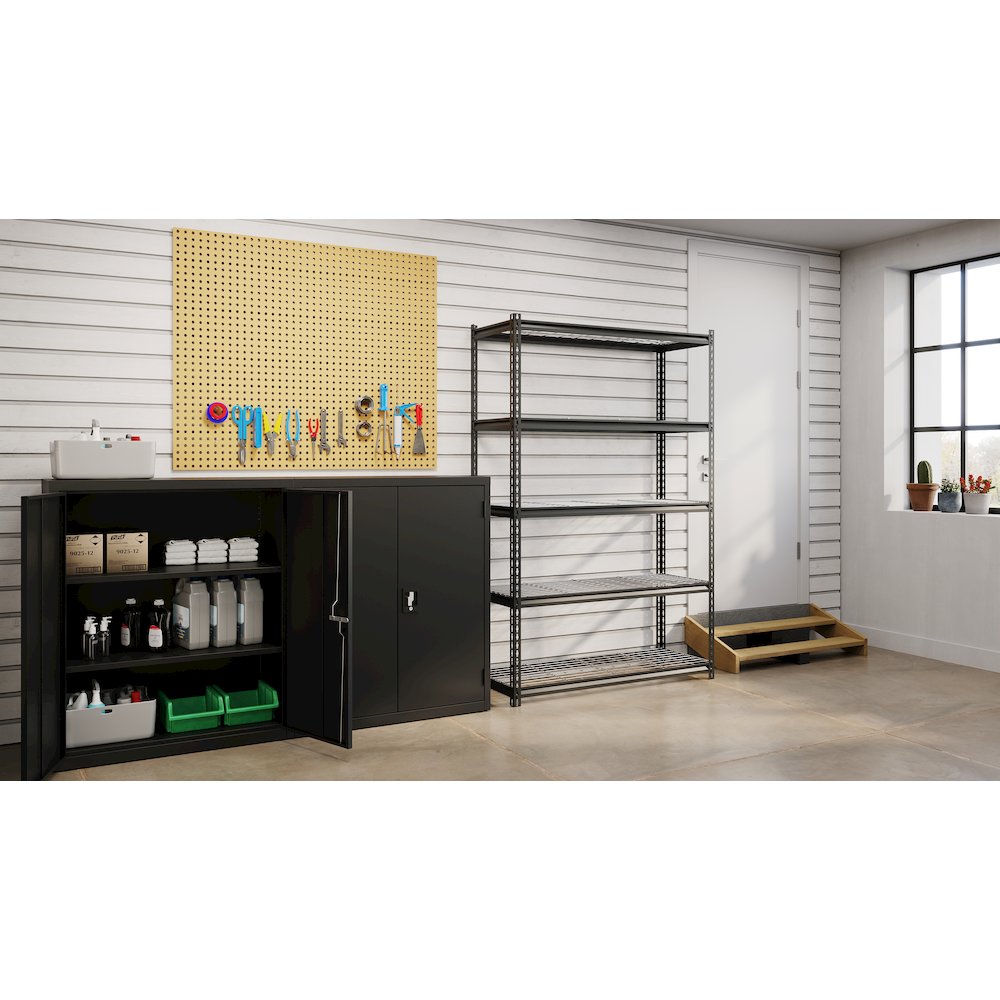 Iron Horse 2300 Riveted Wire Deck Shelving, 5-Shelf, 18Dx48Wx72H, Black. Picture 5