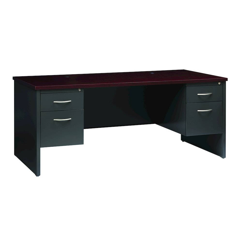 Hirsh Modular Double File Office Desk, 36 inch Dx72 inch W, Charcoal/Mahogany. Picture 1