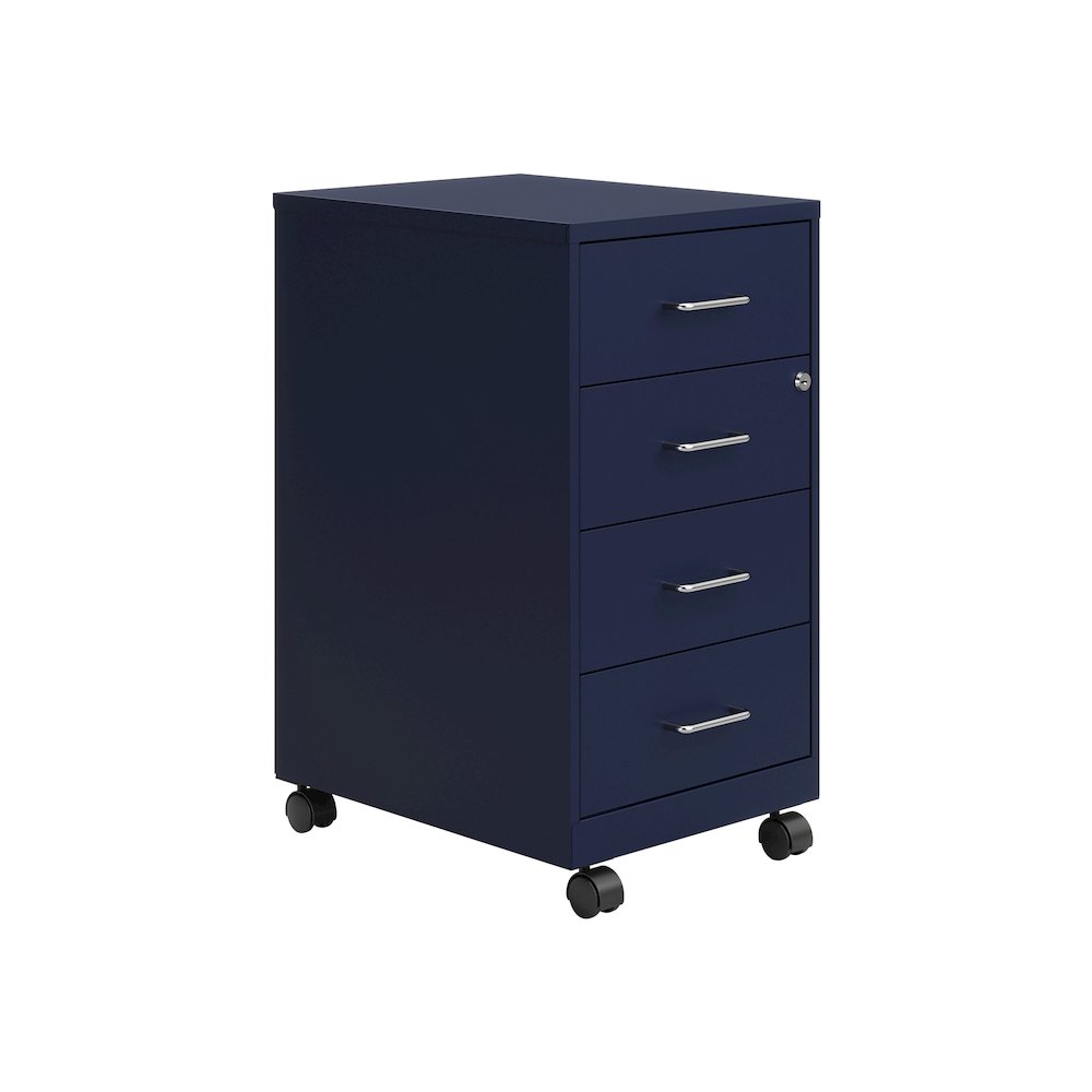 Space Solutions 18" Deep 4 Drawer Metal Mobile Organizer, Locking, Navy. Picture 1