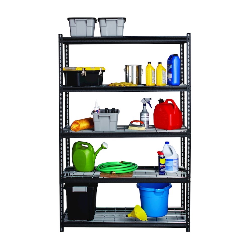 Iron Horse 2300 Riveted Wire Deck Shelving, 5-Shelf, 18Dx48Wx72H, Black. Picture 8