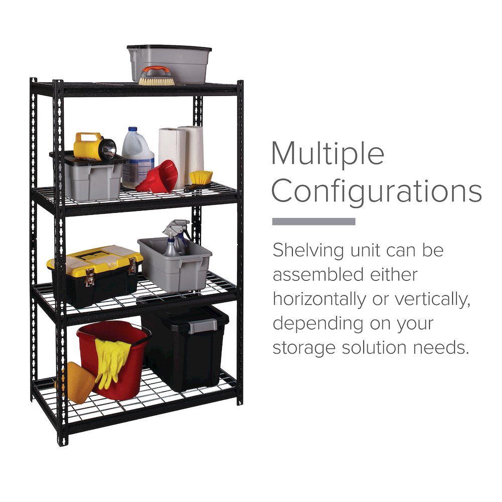 Iron Horse Riveted Steel Wire Deck Shelving 4-Shelf Unit, 18Dx36Wx60H, Black. Picture 12