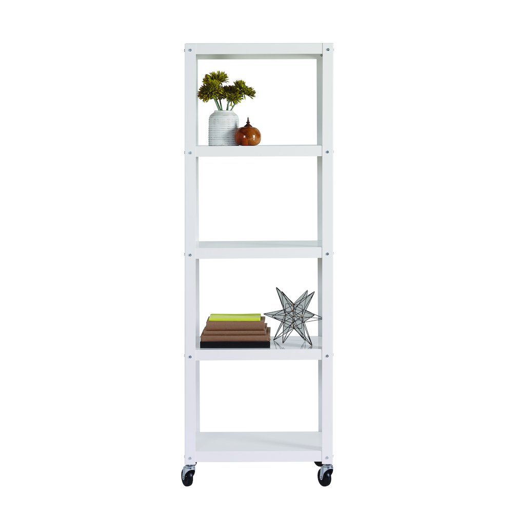 Space Solutions 72" High Rolling 5 Shelf Bookcase, Industrial Metal, White. Picture 24