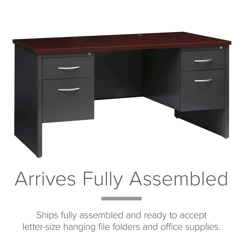 Hirsh Modular Double Pedestal File Office Desk, 30" D x 60" W, Charcoal/Mahogany. Picture 6