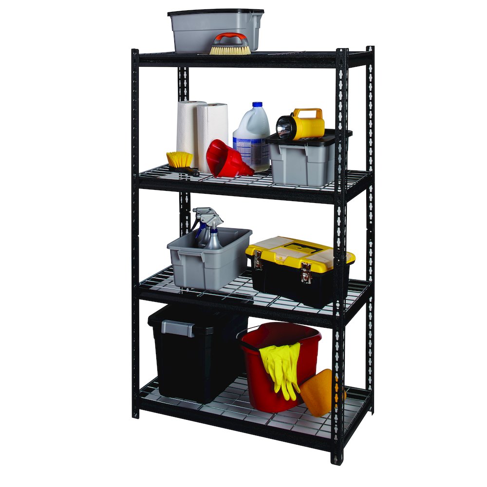 Iron Horse Riveted Steel Wire Deck Shelving 4-Shelf Unit, 18Dx36Wx60H, Black. Picture 18