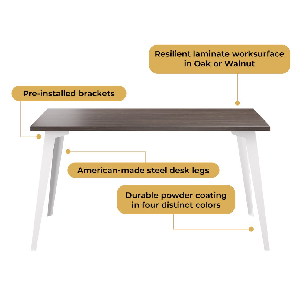 Orison Office 24x48 Mid Century Modern Desk, Alpine White / Trail Walnut. Picture 10