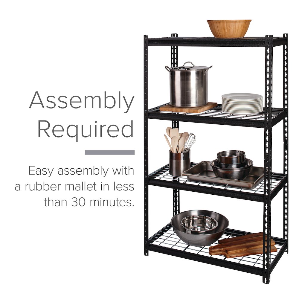 Iron Horse Riveted Steel Wire Deck Shelving 4-Shelf Unit, 18Dx36Wx60H, Black. Picture 8