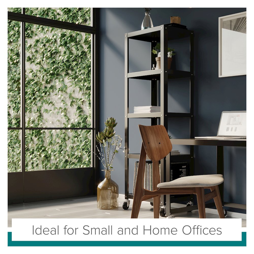Space Solutions 72" High Rolling 5 Shelf Bookcase, Industrial Metal, Black. Picture 26