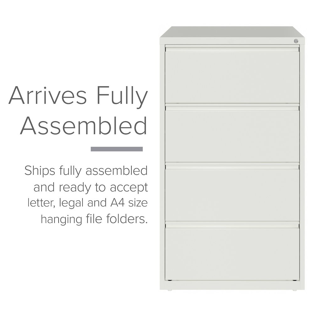Hirsh 30 Inch Wide 4 Drawer Metal Lateral File Cabinet, White. Picture 6