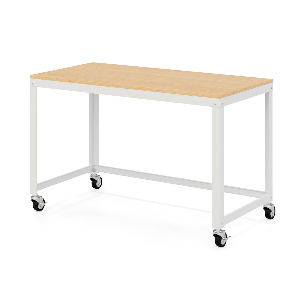 Space Solutions Ready-to-assemble 48-inch Wide Mobile Metal Desk White/Maple. Picture 5