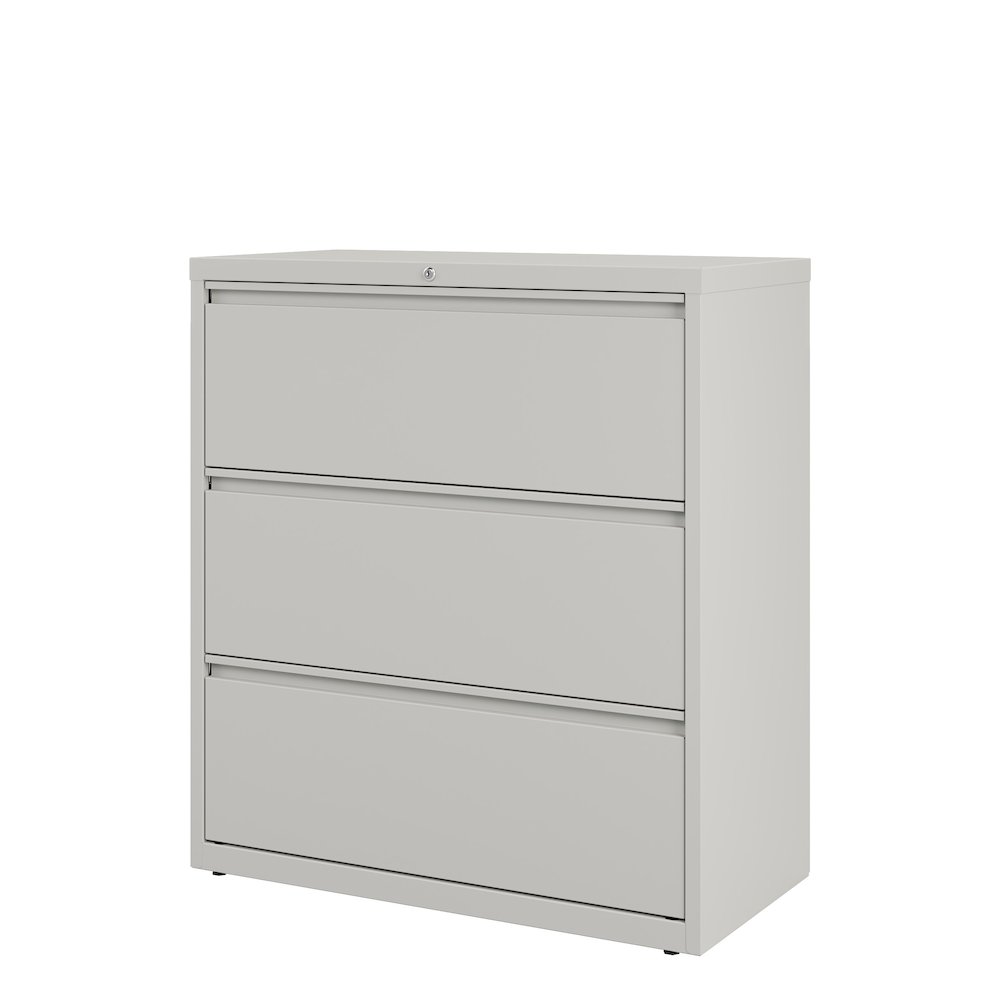 Hirsh 36 Inch Wide 3 Drawer Metal Lateral File Cabinet, Light Gray. Picture 4
