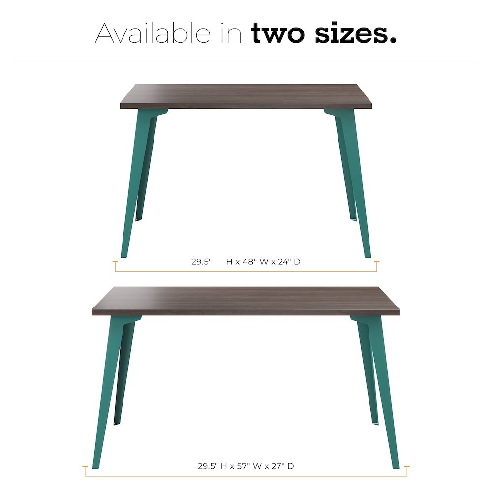Orison Office 27x57 Mid Century Modern Desk, Teal / Trail Walnut. Picture 5