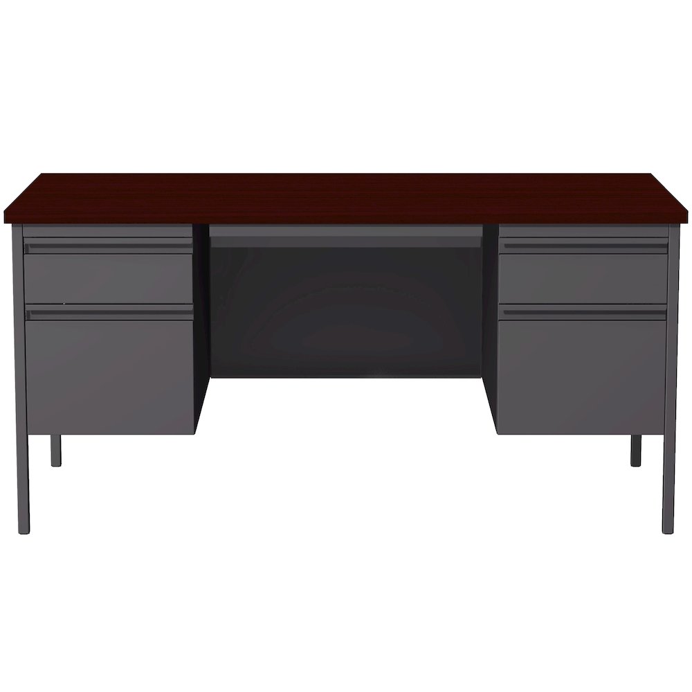 Hirsh Double Pedestal Office Desk Center Drawer 30" Dx60" W, Charcoal/Mahogany. Picture 3