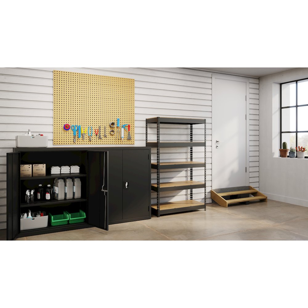 Iron Horse 3800 Riveted Steel Shelving 5-Shelf Unit, 16D x 36W x 60H, Black. Picture 5