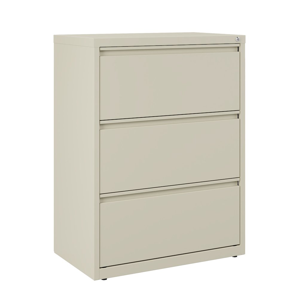 Hirsh 30 Inch Wide 3 Drawer Metal Lateral File Cabinet, Putty. Picture 1