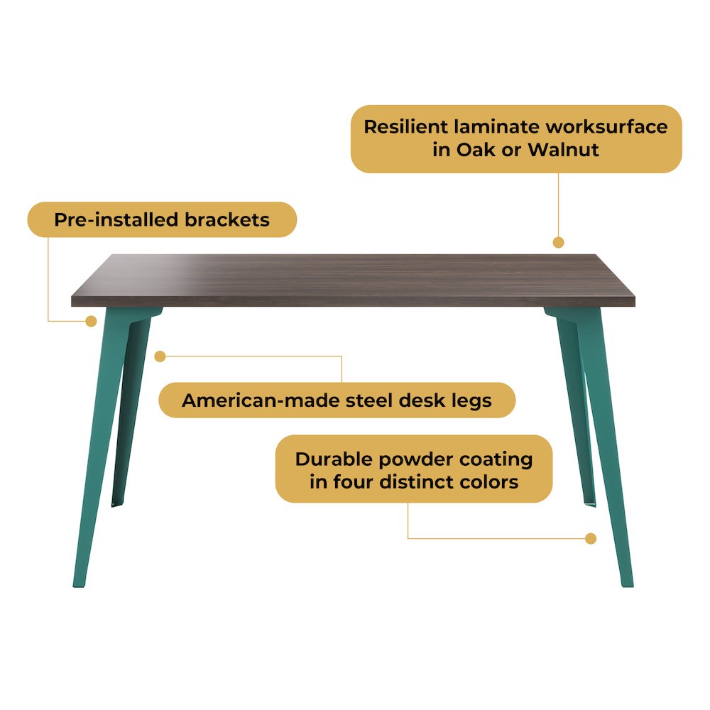 Orison Office 27x57 Mid Century Modern Desk, Teal / Trail Walnut. Picture 10