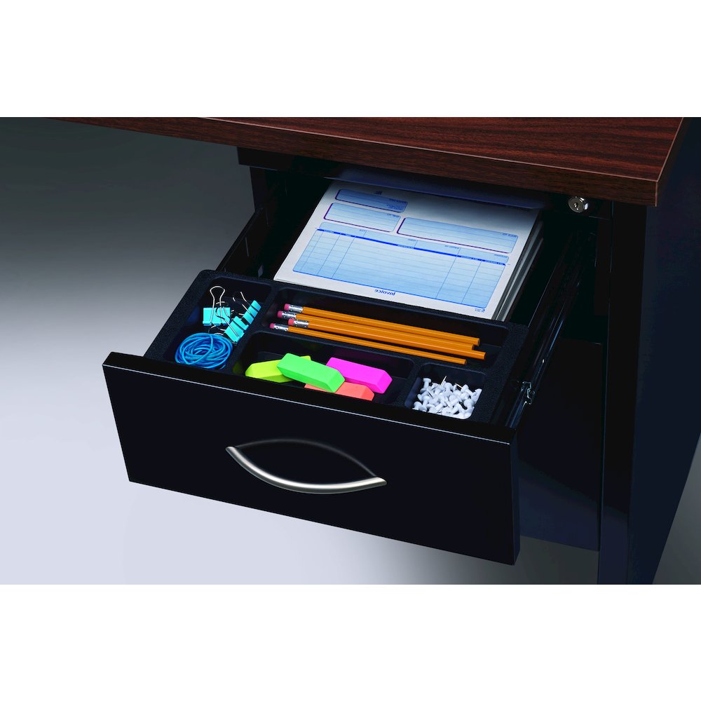Hirsh 24D x 48W Right Hand Return for Desk, Arch Pull Handles, Charcoal/Mahogany. Picture 5
