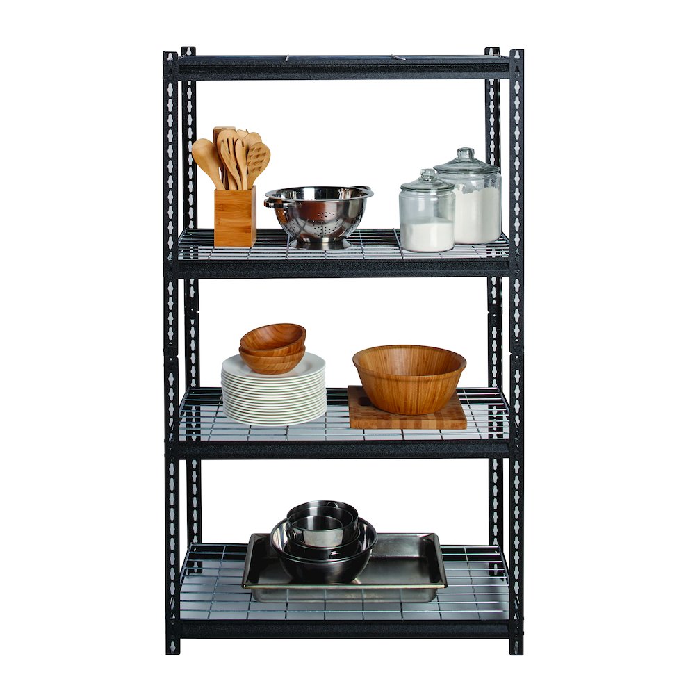 Iron Horse Riveted Steel Wire Deck Shelving 4-Shelf Unit, 18Dx36Wx60H, Black. Picture 20