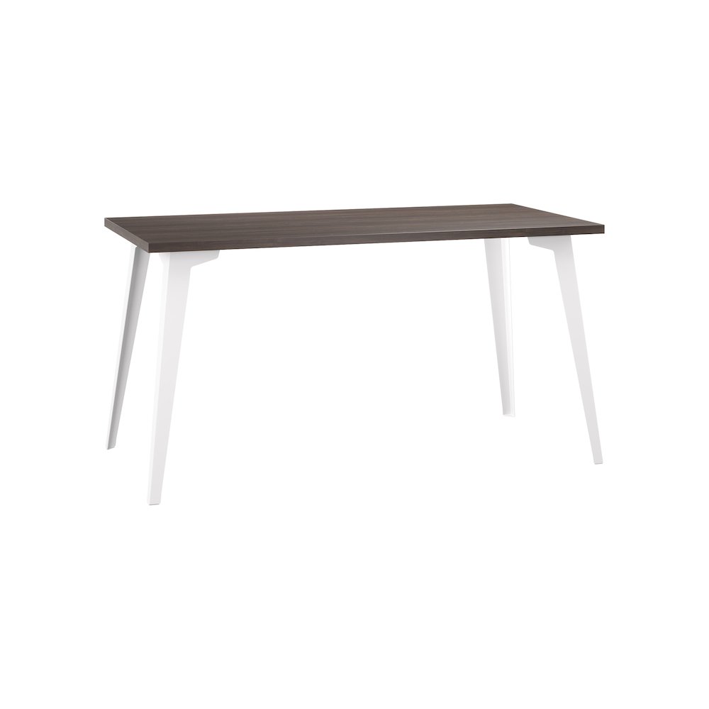 Orison Office 27x57 Mid Century Modern Desk, Alpine White / Trail Walnut. Picture 1