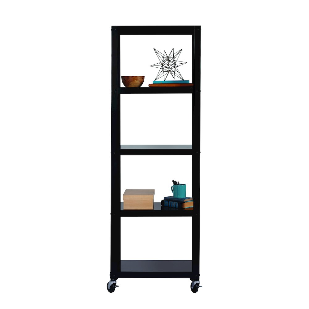 Space Solutions 72" High Rolling 5 Shelf Bookcase, Industrial Metal, Black. Picture 28