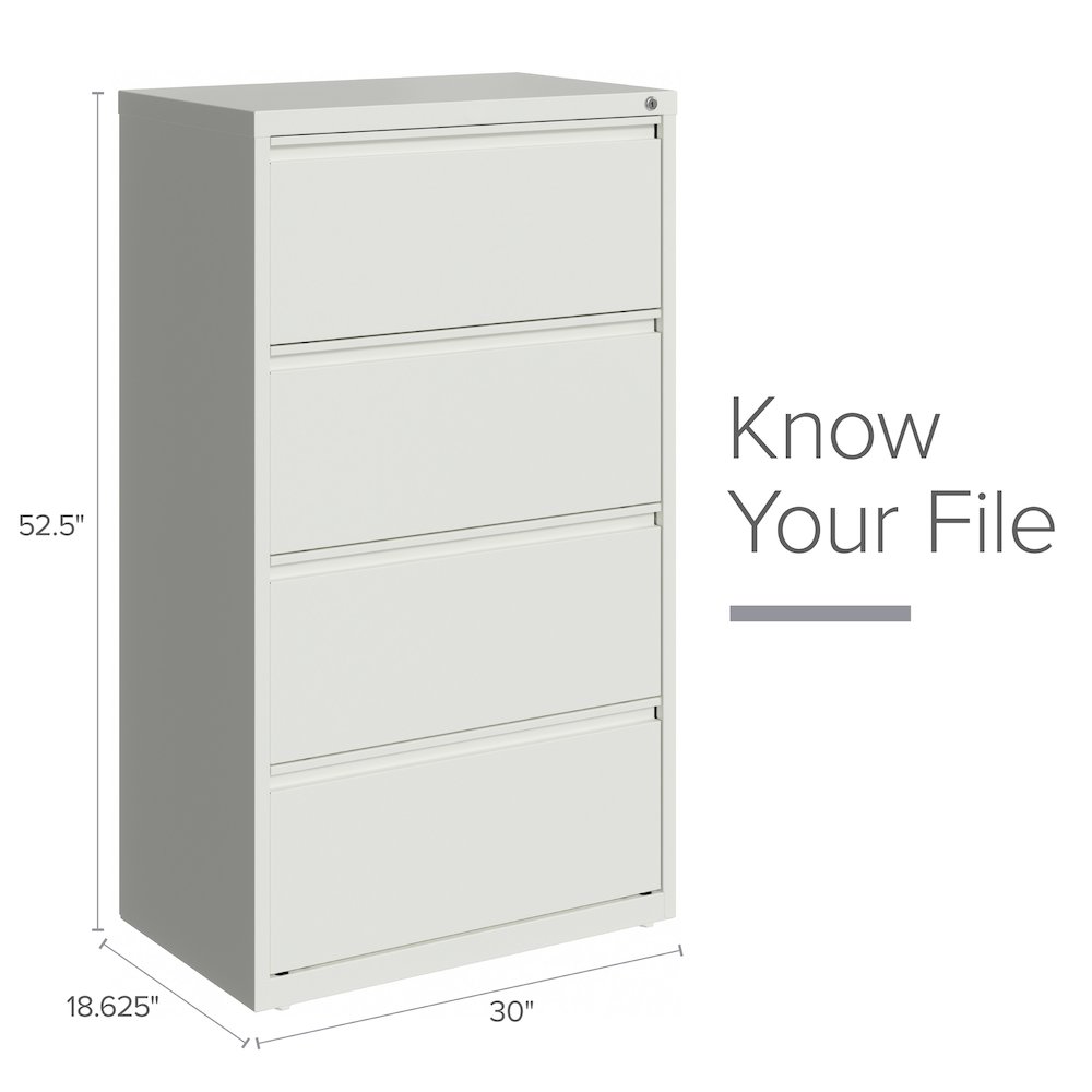Hirsh 30 Inch Wide 4 Drawer Metal Lateral File Cabinet, White. Picture 9