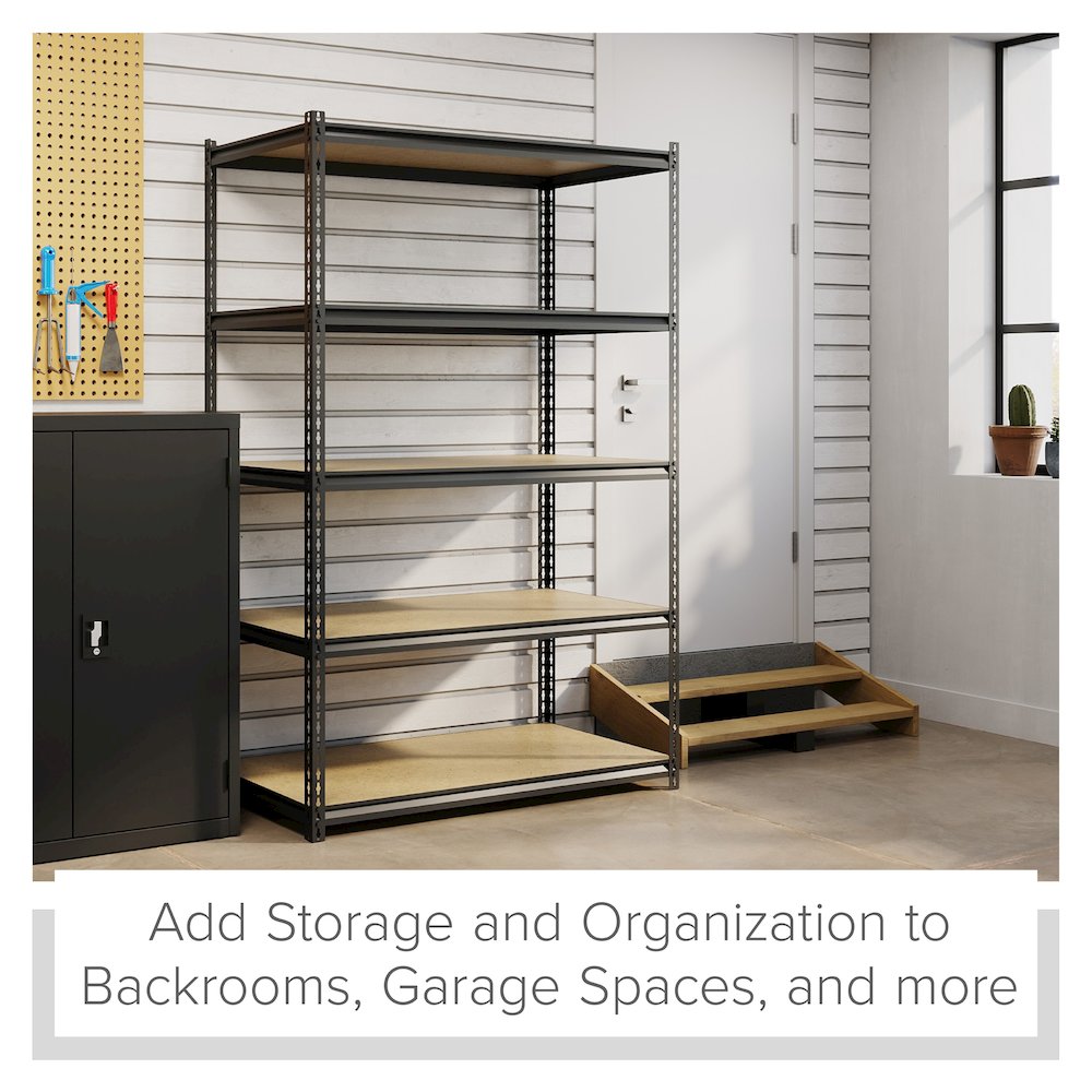 Iron Horse 2300 Riveted Steel Shelving 5-Shelf Unit, 24D x 48W x 72H, Black. Picture 10