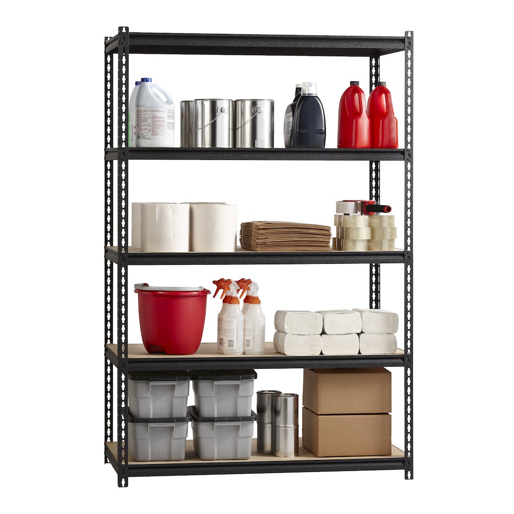 Iron Horse 2300 Riveted Steel Shelving 5-Shelf Unit, 24D x 48W x 72H, Black. Picture 12