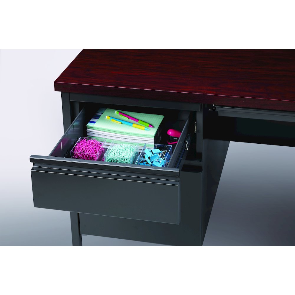 Hirsh Corner Office Desk with Right Hand Return, 66D x 72W, Charcoal / Mahogany. Picture 6