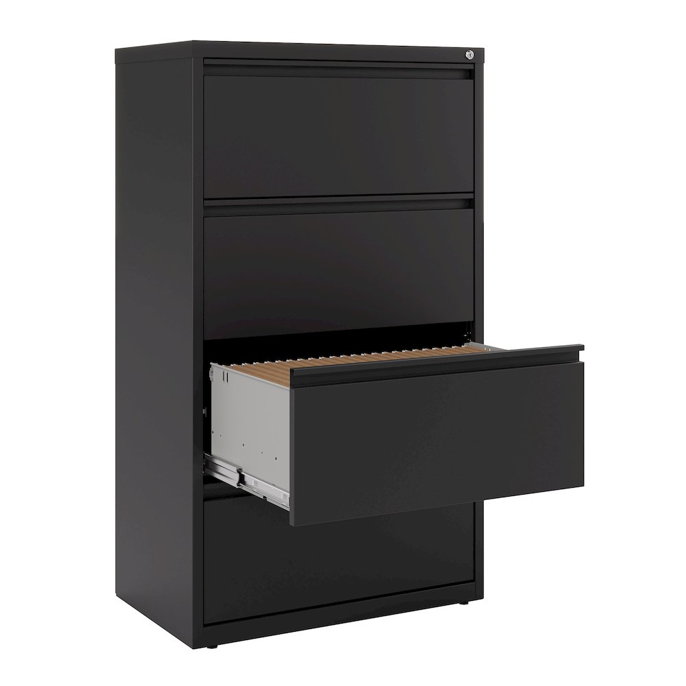 Hirsh 30 Inch Wide 4 Drawer Metal Lateral File Cabinet, Black. Picture 5