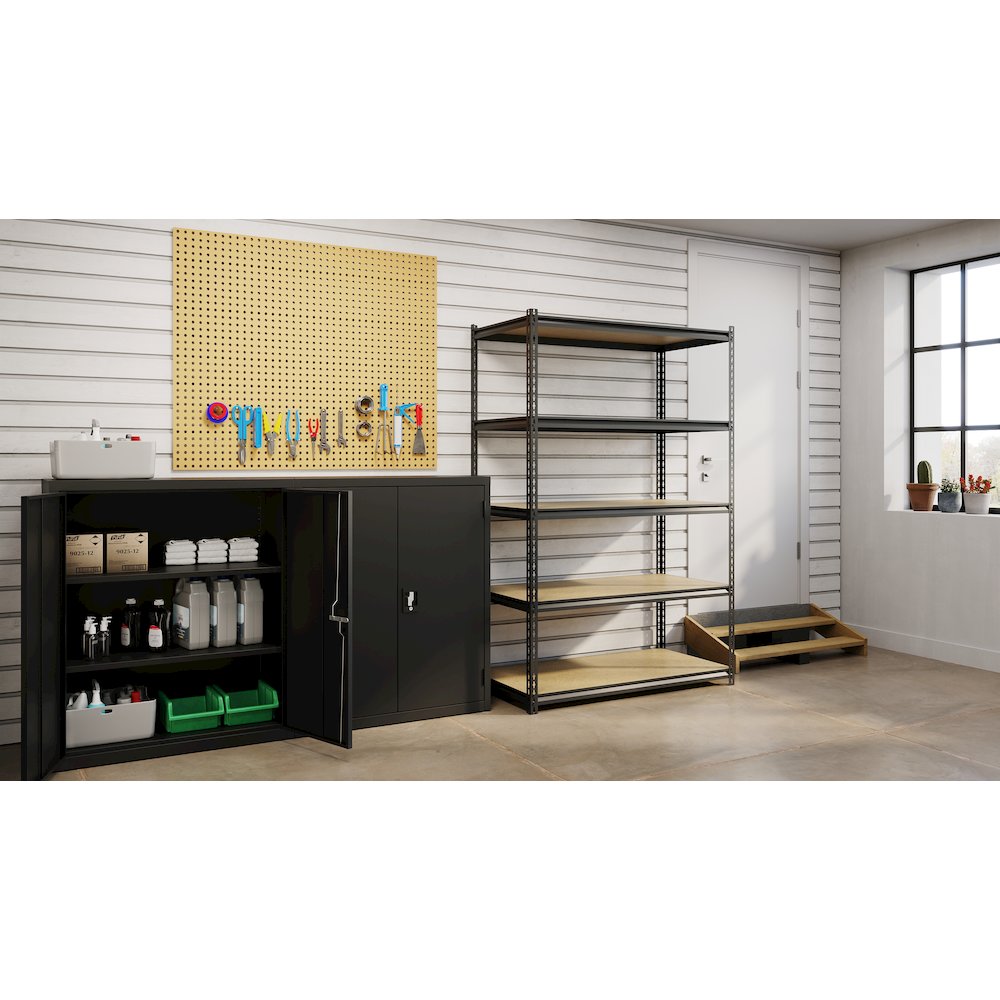 Iron Horse 2300 Riveted Steel Shelving 5-Shelf Unit, 24D x 48W x 72H, Black. Picture 2