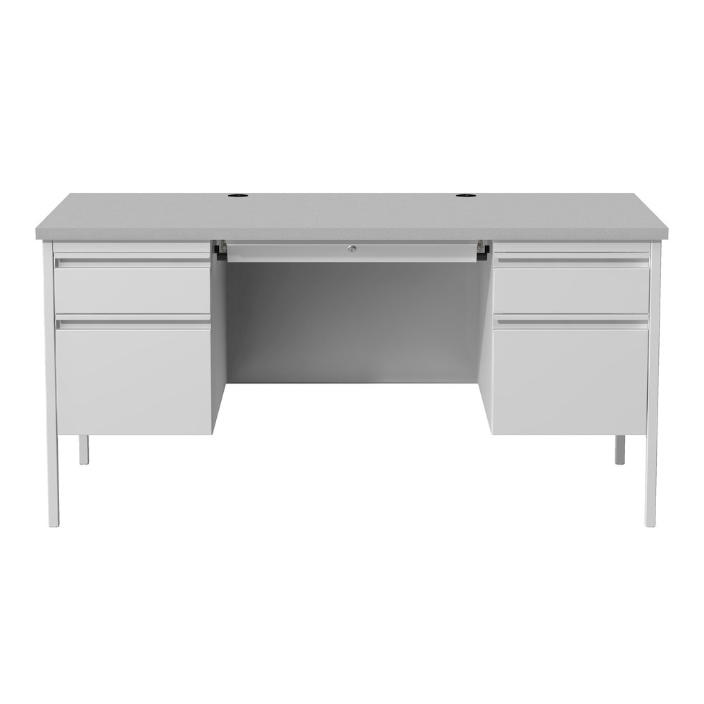 Hirsh Double Pedestal Office Desk Center Drawer 30" Dx60" W, Light Gray/Gray. Picture 3