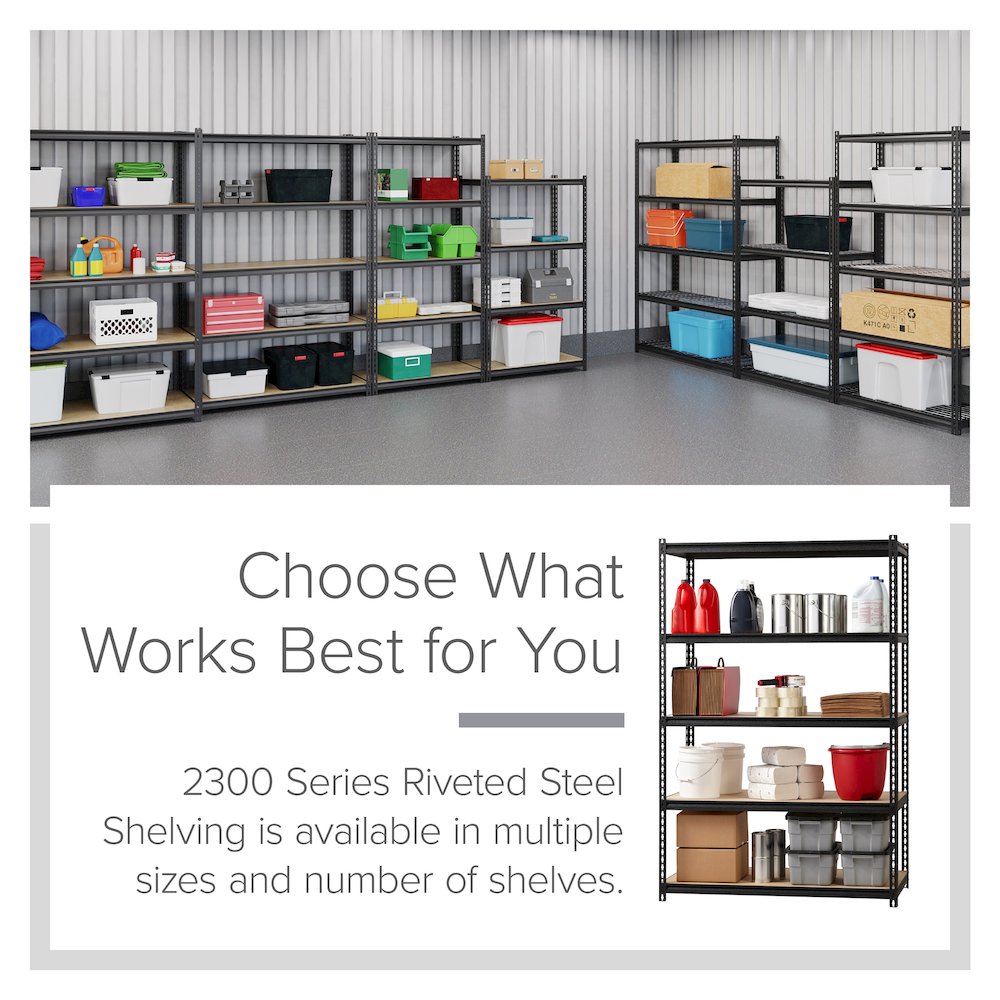 Iron Horse 2300 Riveted Steel Shelving 5-Shelf Unit, 24D x 48W x 72H, Black. Picture 5