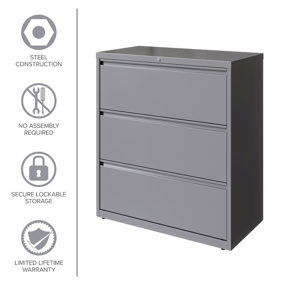 Hirsh 36 Inch Wide 3 Drawer Metal Lateral File Cabinet, Arctic Silver. Picture 12