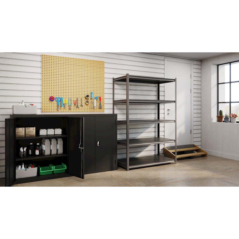 Iron Horse Riveted Steel Shelving, 5-Shelf, 24Dx48Wx72H, Gunmetal Gray/Black. Picture 9