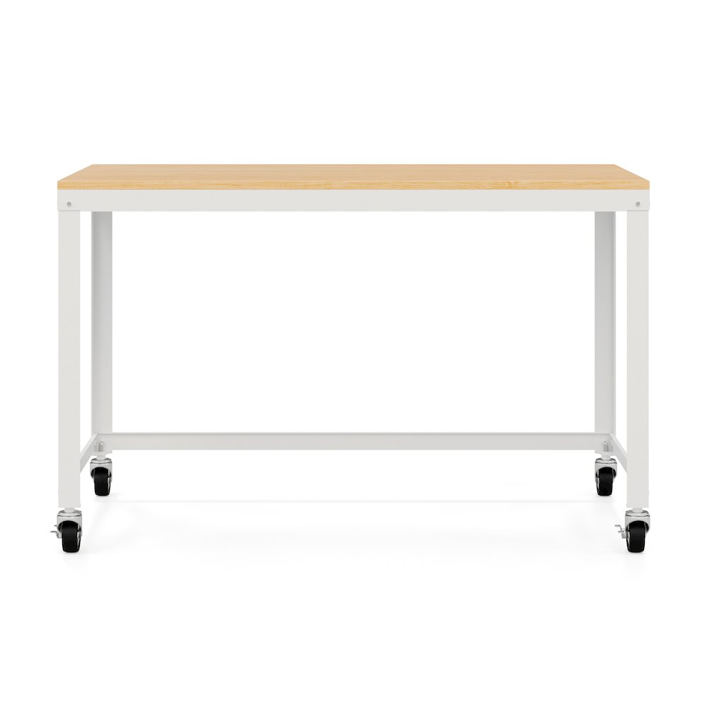 Space Solutions Ready-to-assemble 48-inch Wide Mobile Metal Desk White/Maple. Picture 4
