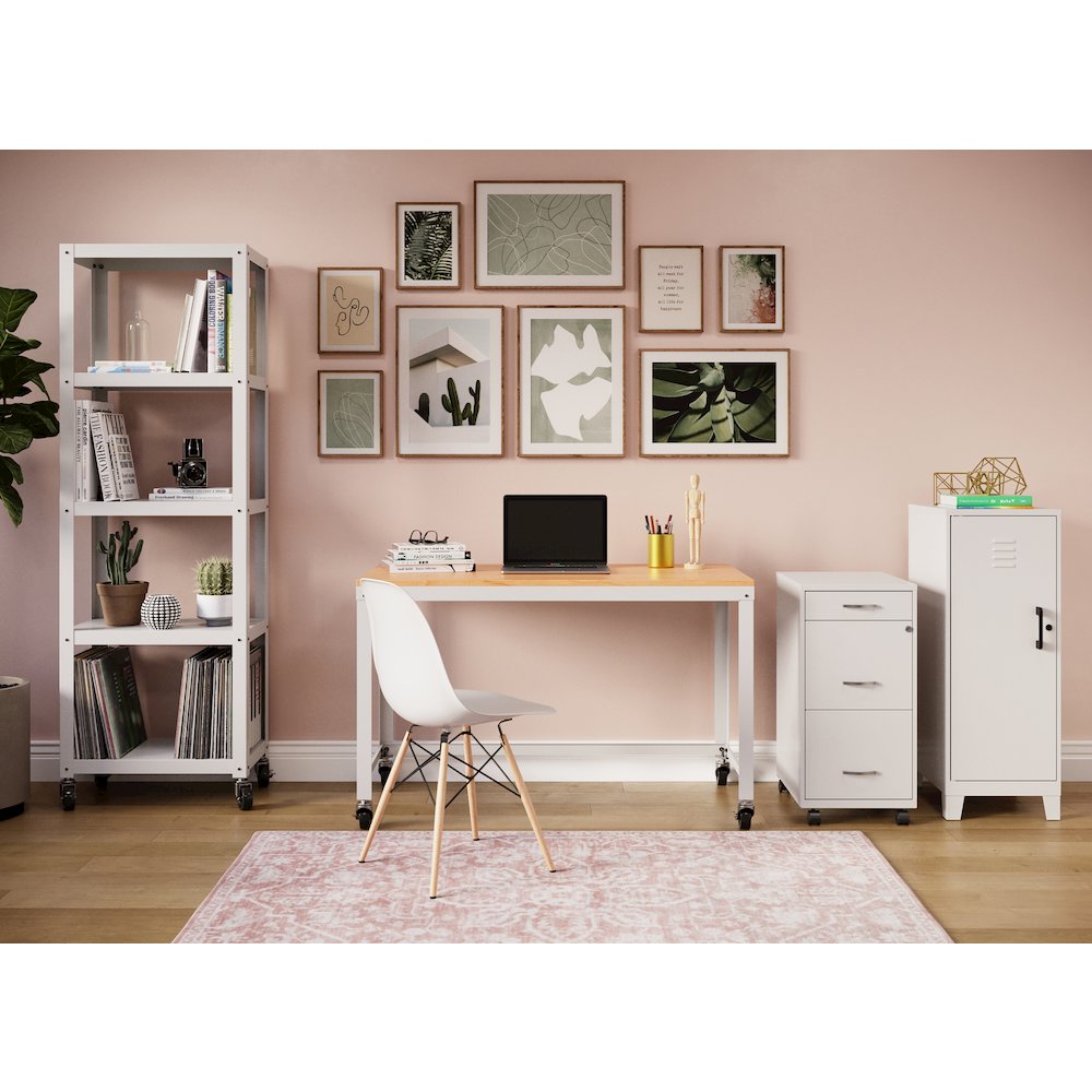 Space Solutions Ready-to-assemble 48-inch Wide Mobile Metal Desk White/Maple. Picture 7