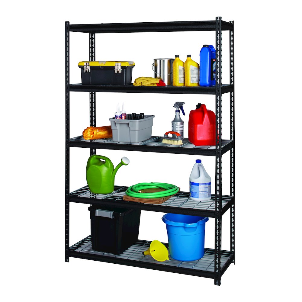 Iron Horse 2300 Riveted Wire Deck Shelving, 5-Shelf, 18Dx48Wx72H, Black. Picture 9