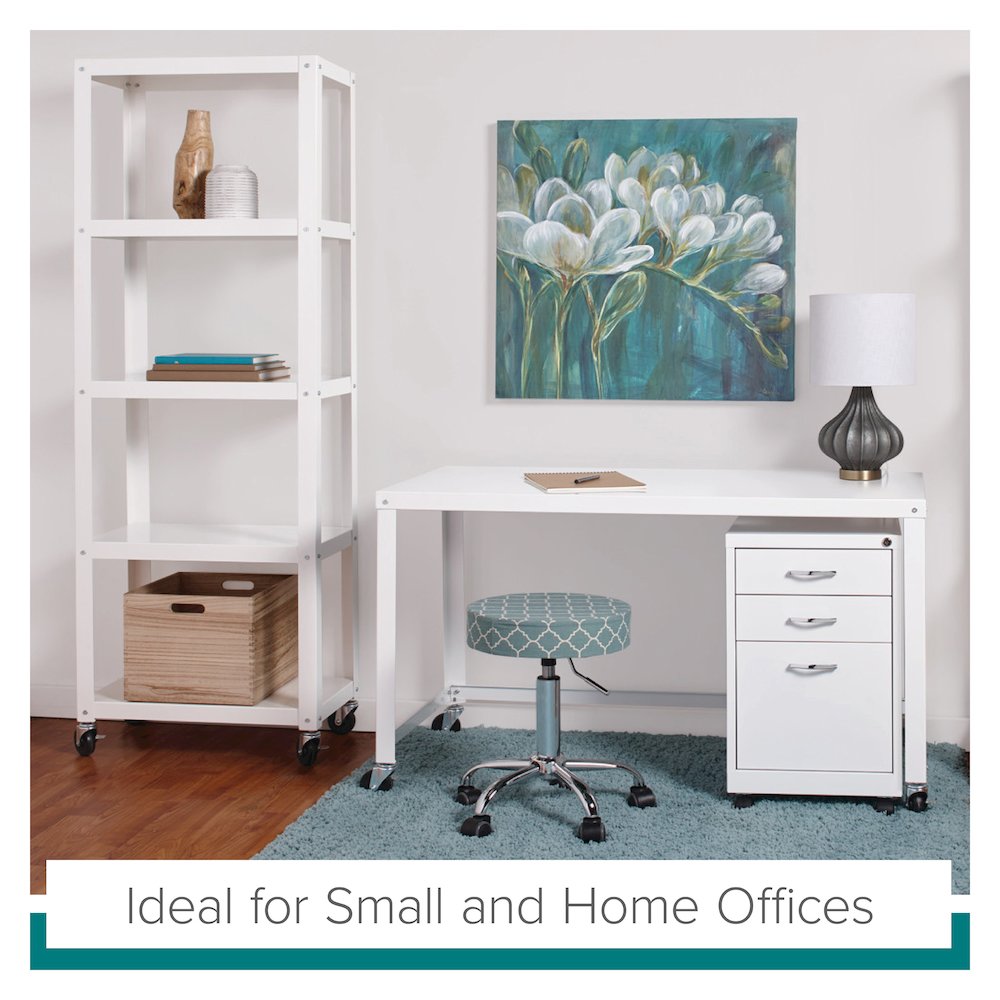 Space Solutions 72" High Rolling 5 Shelf Bookcase, Industrial Metal, White. Picture 22