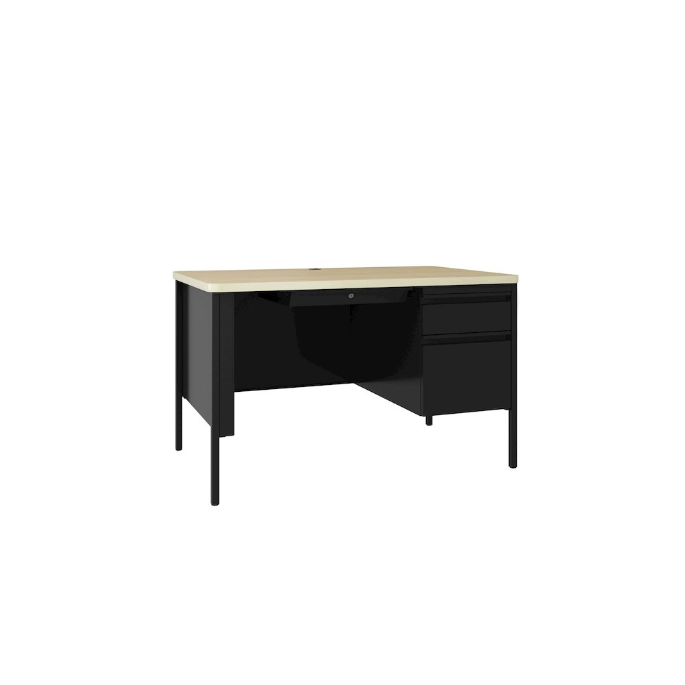 Hirsh Right-Hand File Office Desk with Center Drawer, 30" D x 48" W, Black/Maple. Picture 1