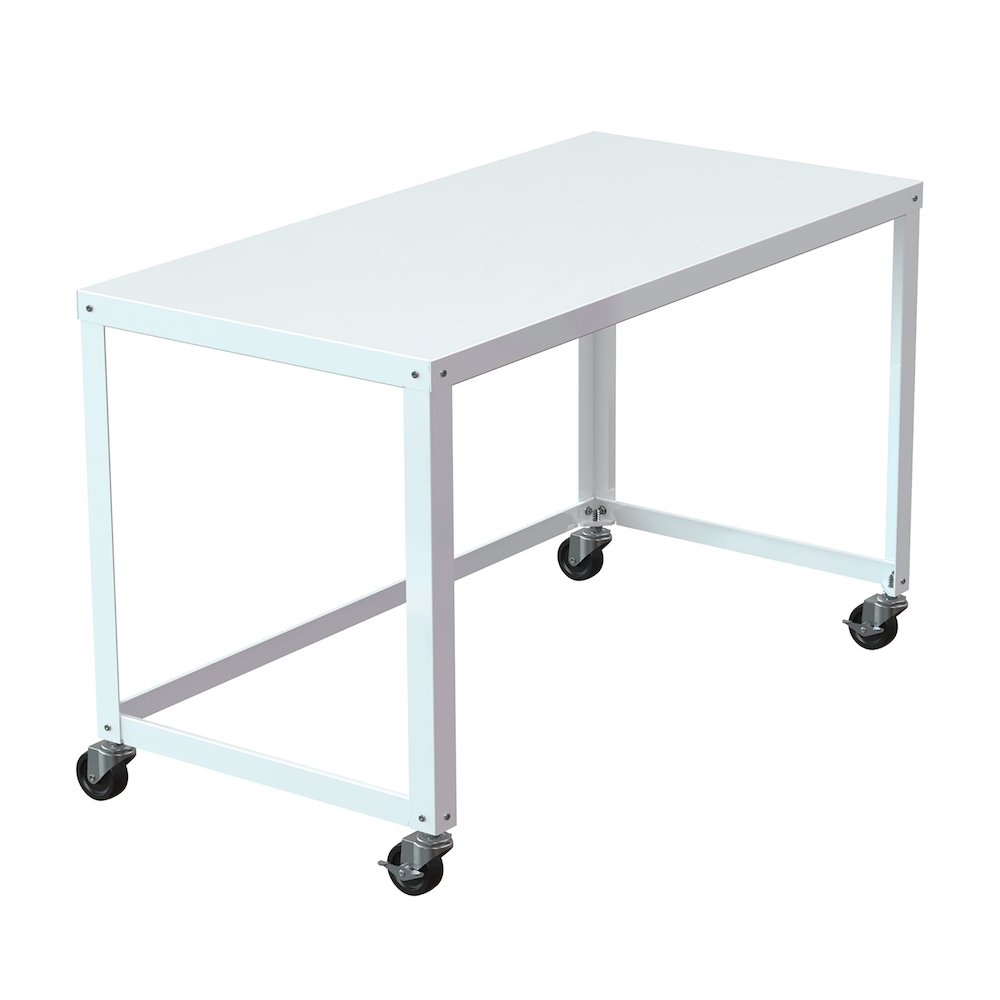 Hirsh Ready-to-Assemble 48-inch Wide Mobile Metal Desk for Home Office, White. Picture 1