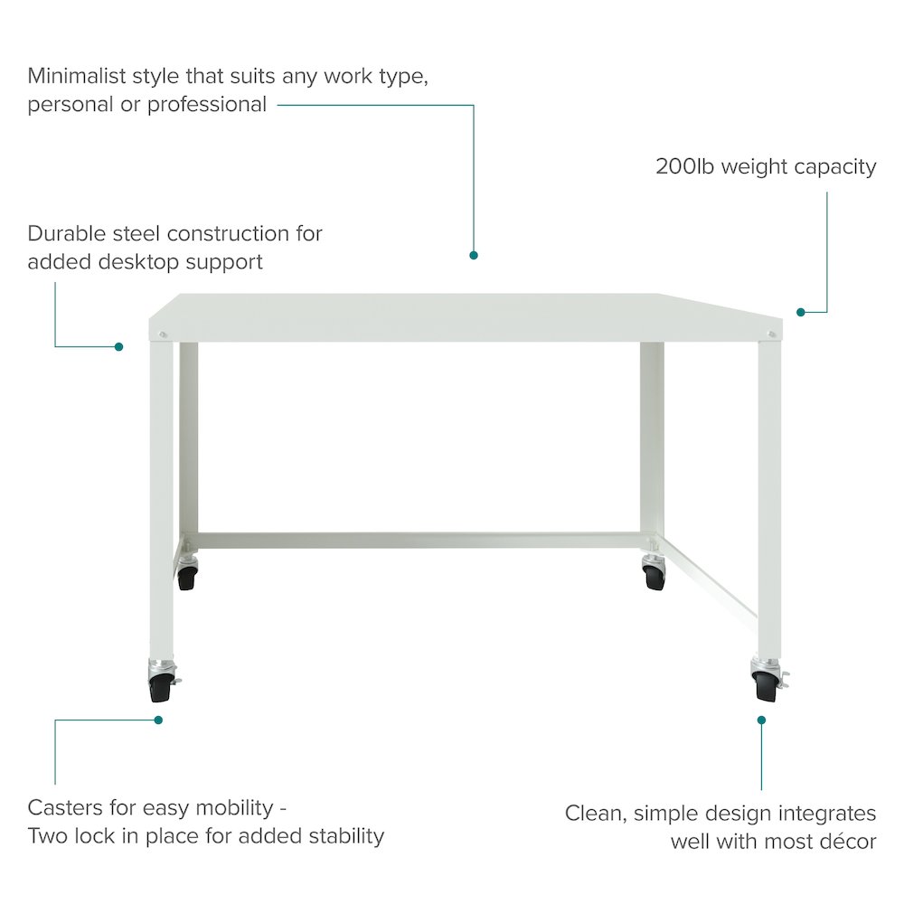 Hirsh Ready-to-Assemble 48-inch Wide Mobile Metal Desk for Home Office, White. Picture 17