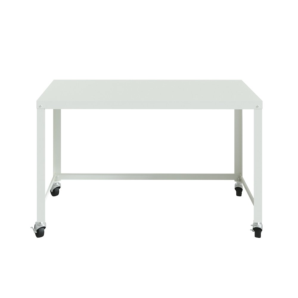 Hirsh Ready-to-Assemble 48-inch Wide Mobile Metal Desk for Home Office, White. Picture 4
