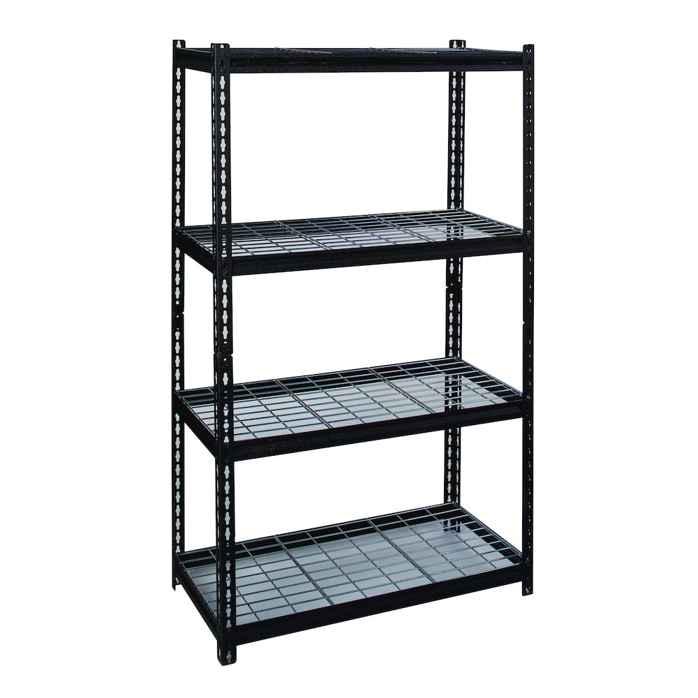Iron Horse Riveted Steel Wire Deck Shelving 4-Shelf Unit, 18Dx36Wx60H, Black. Picture 1