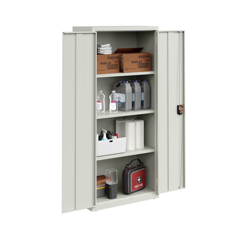 Hirsh Welded Steel Storage Cabinet with 4 Shelves, 15"Dx30"Wx66"H, Light Gray. Picture 7