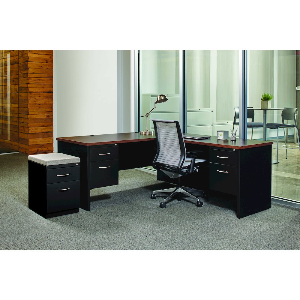 Hirsh Modular Left-Hand File Office Desk, 36" D x 72" W, Charcoal / Mahogany. Picture 7