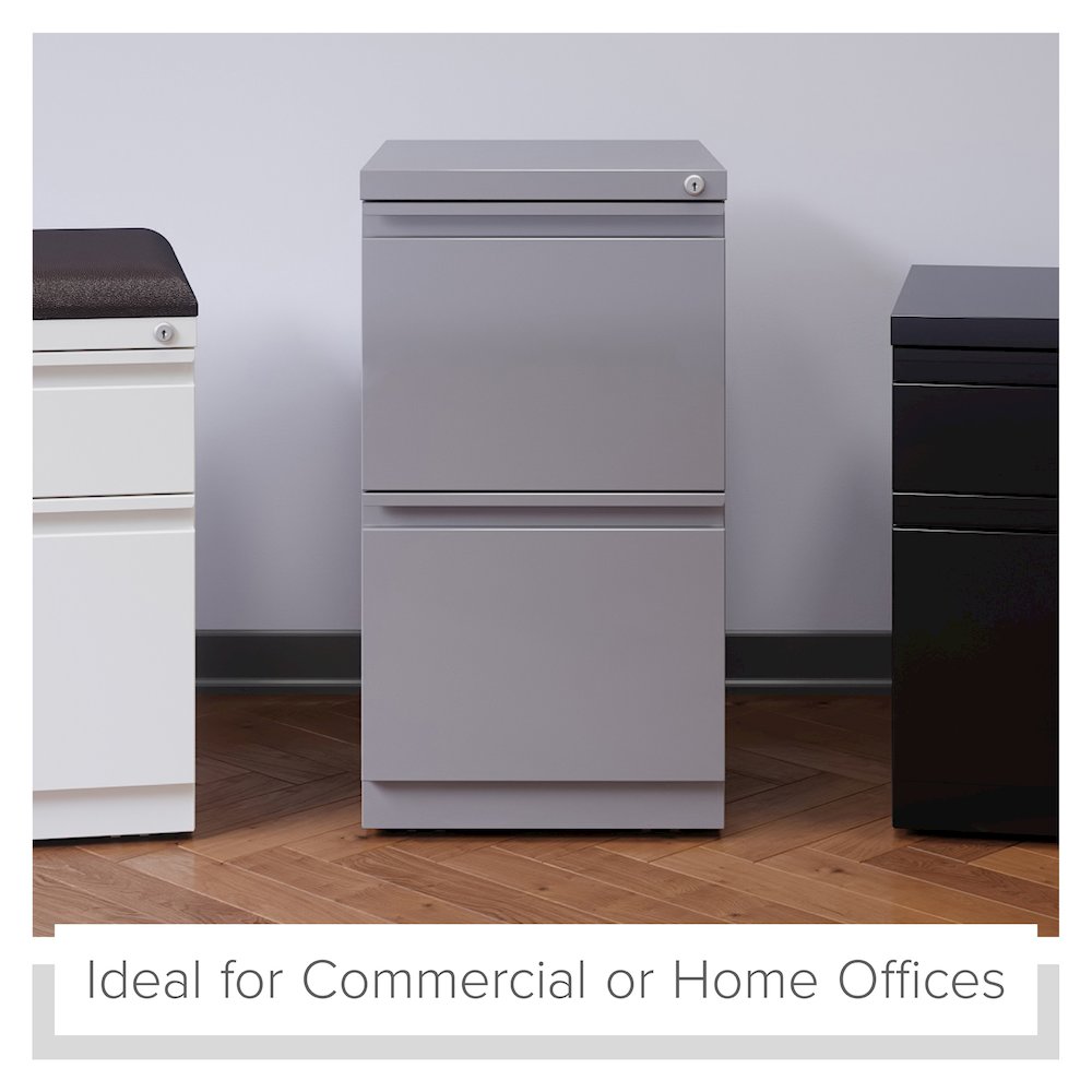 Hirsh 20" Deep Mobile Pedestal File Cabinet 2 Drawer File-File, Platinum. Picture 15