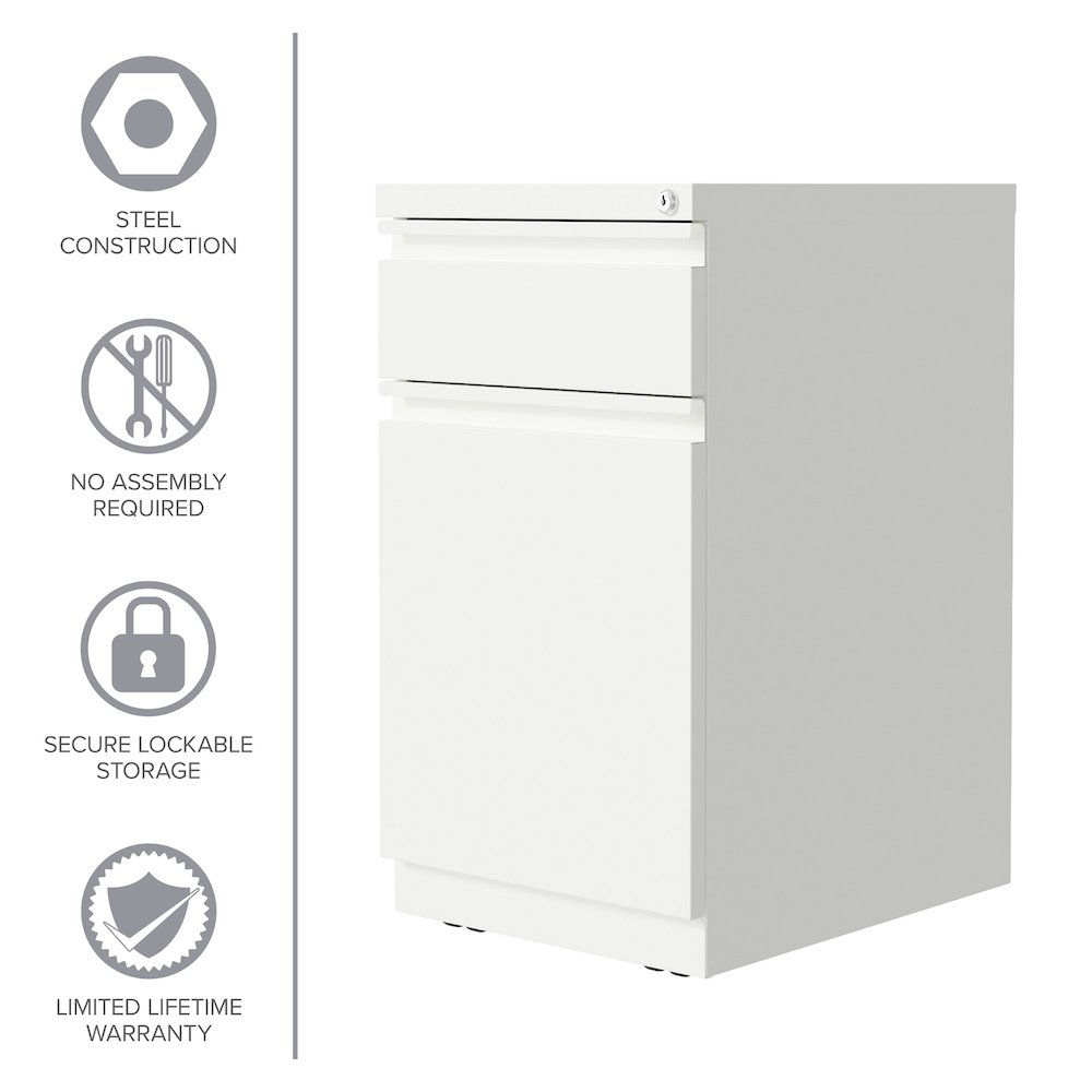 Hirsh 20" Deep Mobile File Cabinet 2 Drawer with XL Backpack Drawer, White. Picture 15